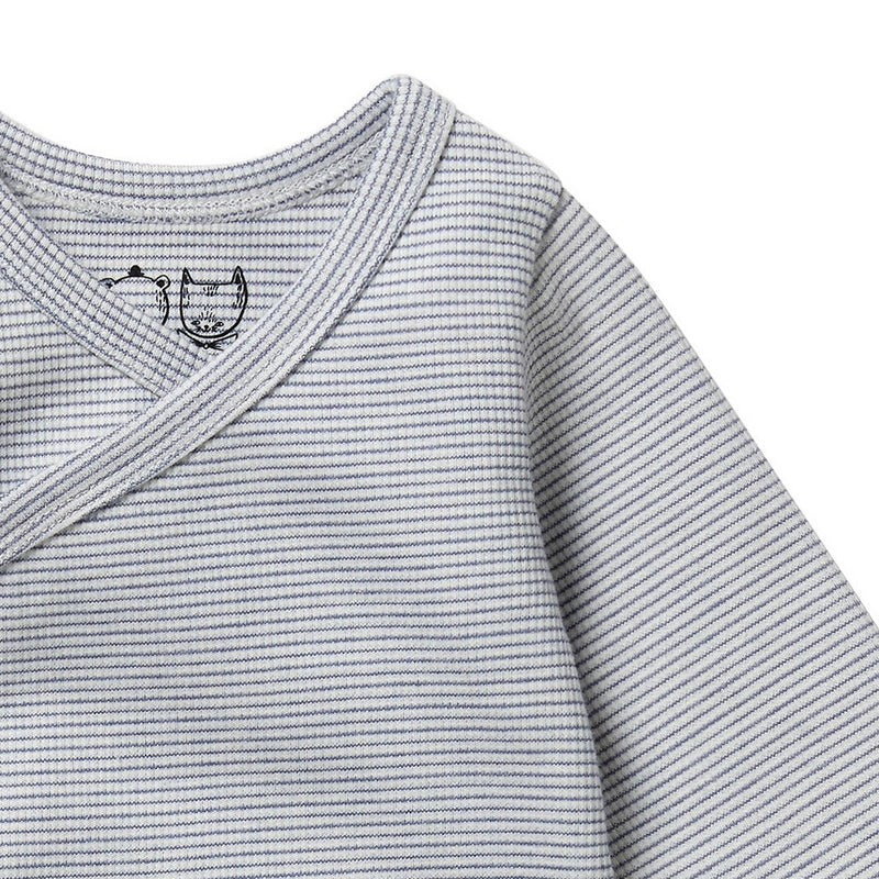 Organic Stripe Rib Bodysuit | Kimono | Rain Drop