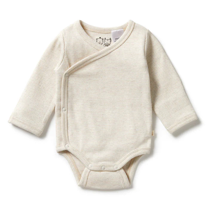 Organic Stripe Rib Bodysuit | Kimono | Oatmeal