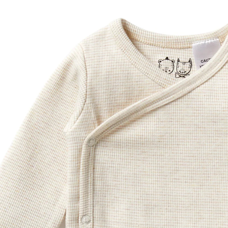 Organic Stripe Rib Bodysuit | Kimono | Oatmeal