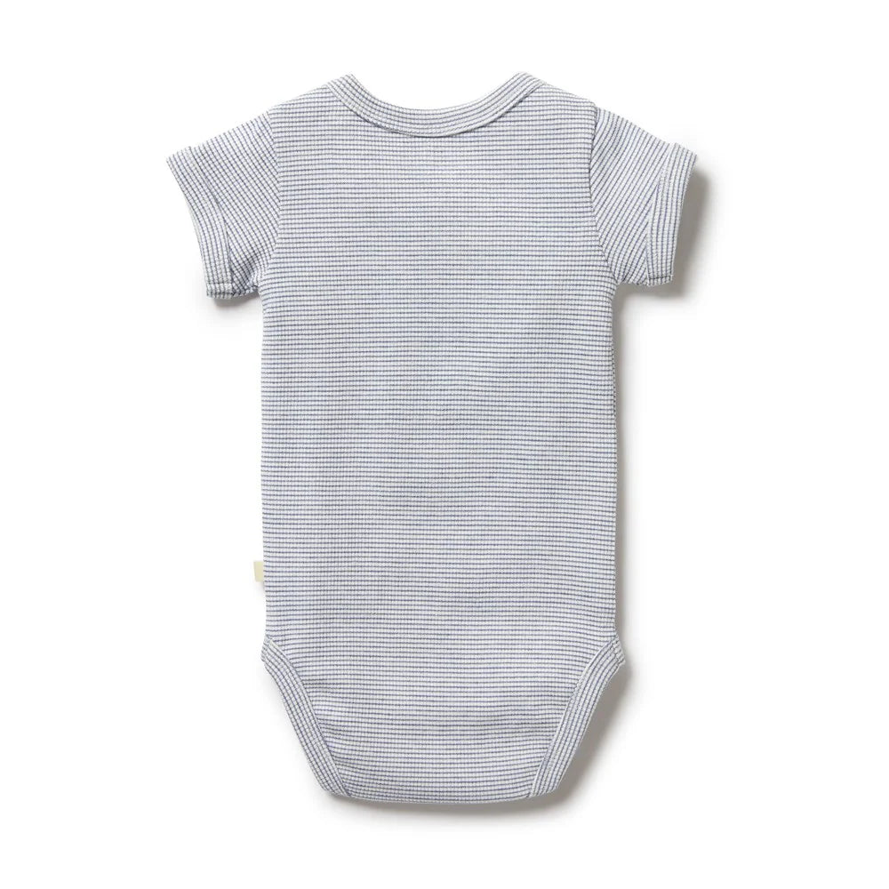Organic Stripe Rib Bodysuit | Rain Drop
