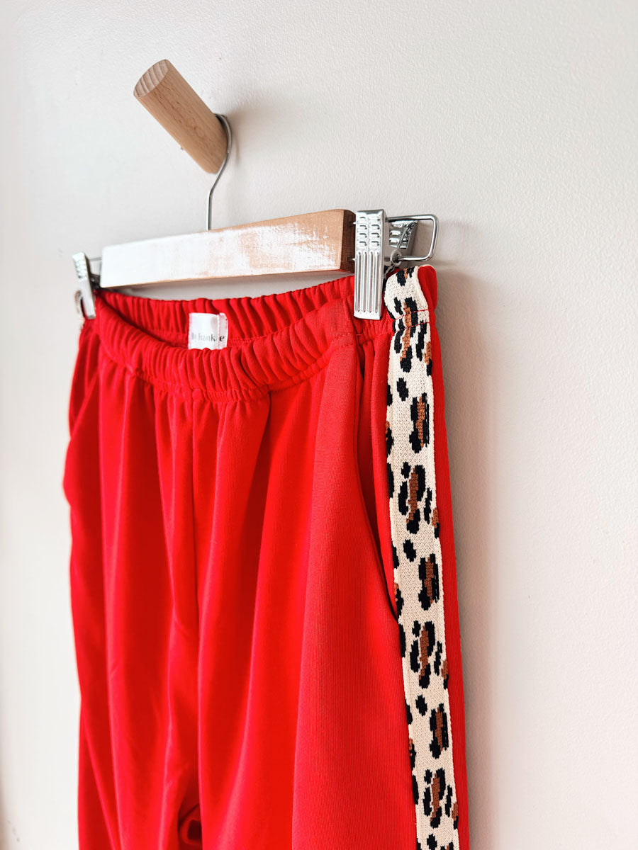Women's Track Pants | Red / Leopard Trim