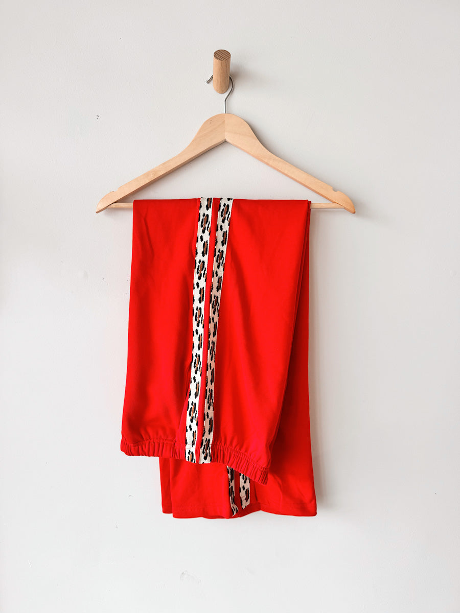 Women's Track Pants | Red / Leopard Trim