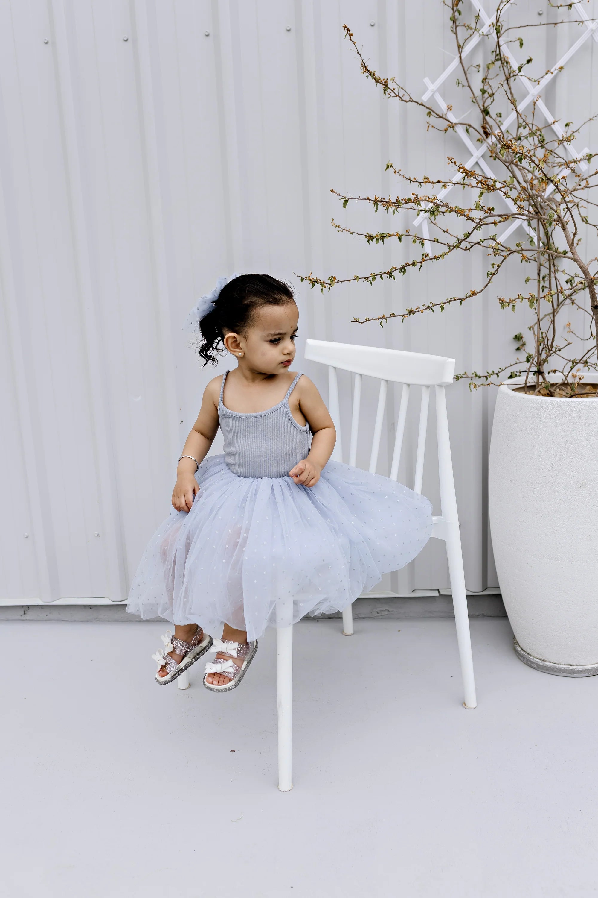 Tulle Party Dress | Dusty Blue Dots