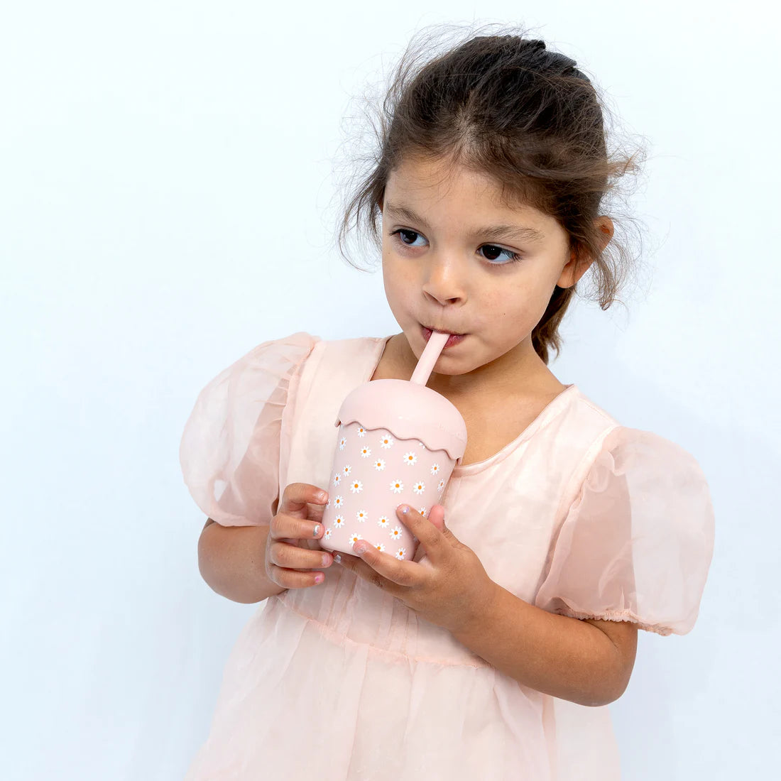 Mini Smoothie Cup & Straw | Pink Daisy