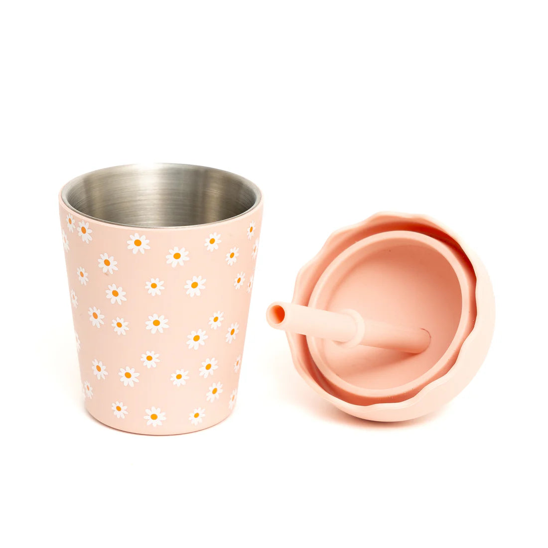 Mini Smoothie Cup & Straw | Pink Daisy