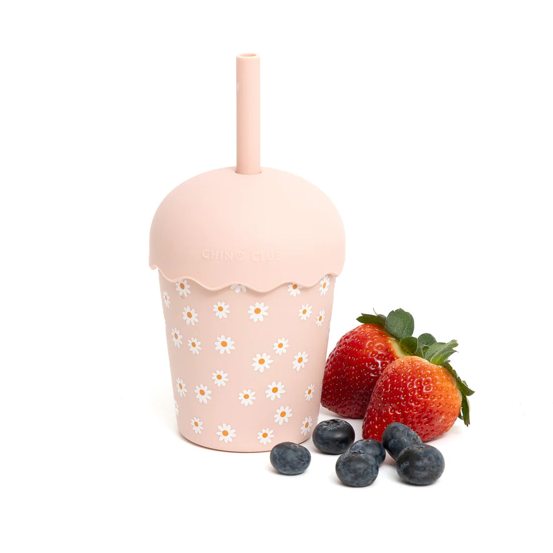 Mini Smoothie Cup & Straw | Pink Daisy