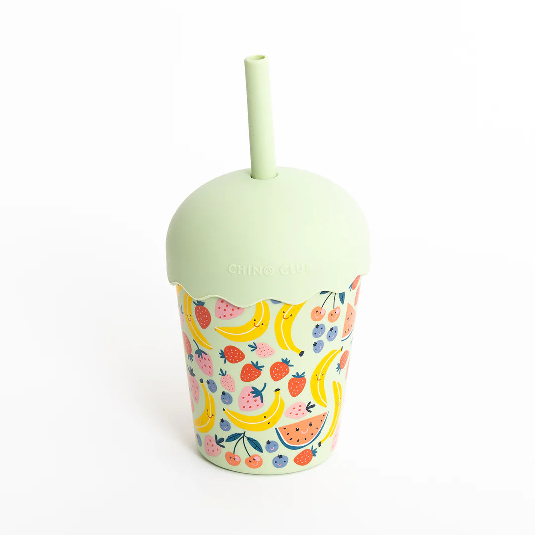 Mini Smoothie Cup & Straw | Green Happy Fruits