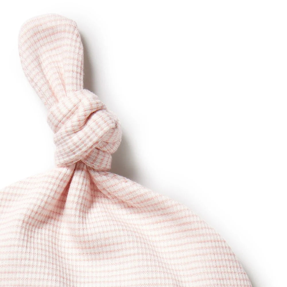 Organic Stripe Rib Knot Newborn Hat | Cantaloupe