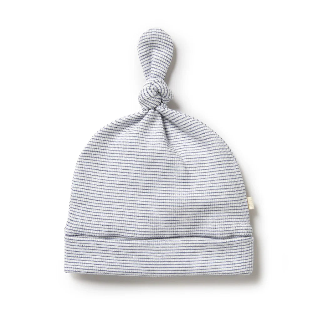 Organic Stripe Rib Knot Newborn Hat | Rain Drop