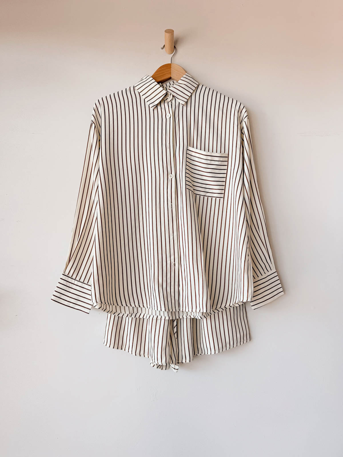 Women's Silky Shirt | Butter/Choc Stripe