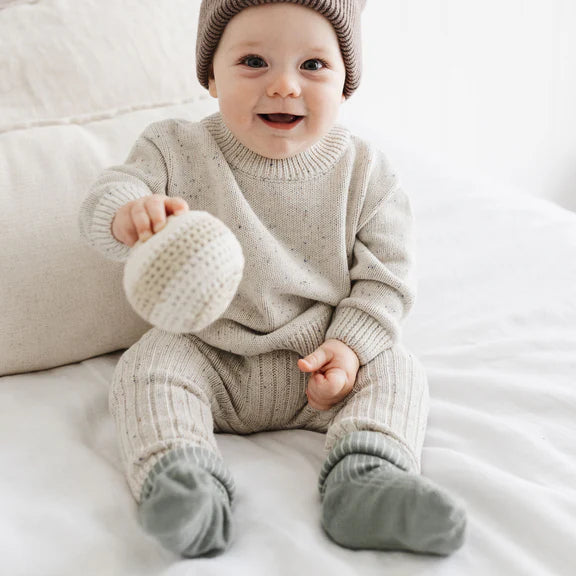 Organic Cotton Thick Knit Leggings l Oat Navy Fleck