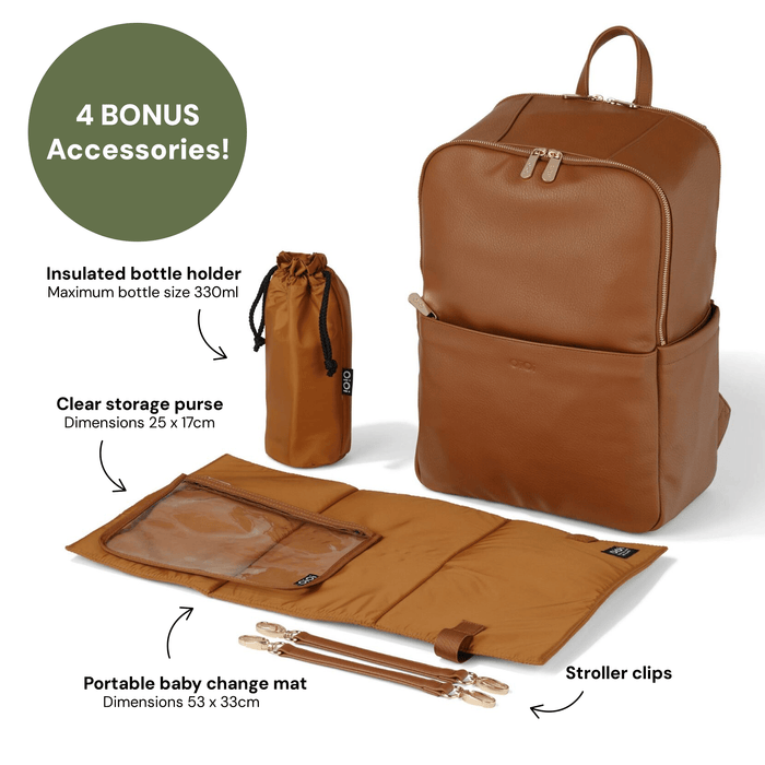 Multitasker Nappy Backpack | Chestnut Brown Faux Leather