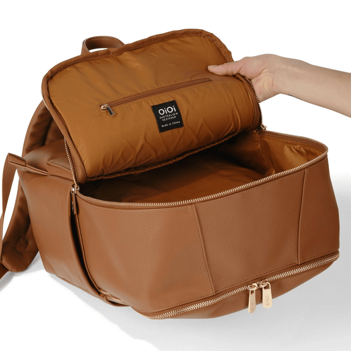 Multitasker Nappy Backpack | Chestnut Brown Faux Leather
