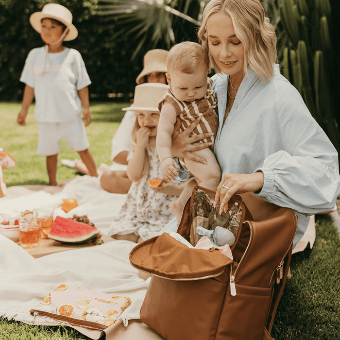 Multitasker Nappy Backpack | Chestnut Brown Faux Leather