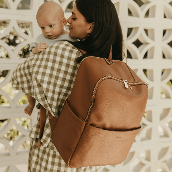 Multitasker Nappy Backpack | Chestnut Brown Faux Leather