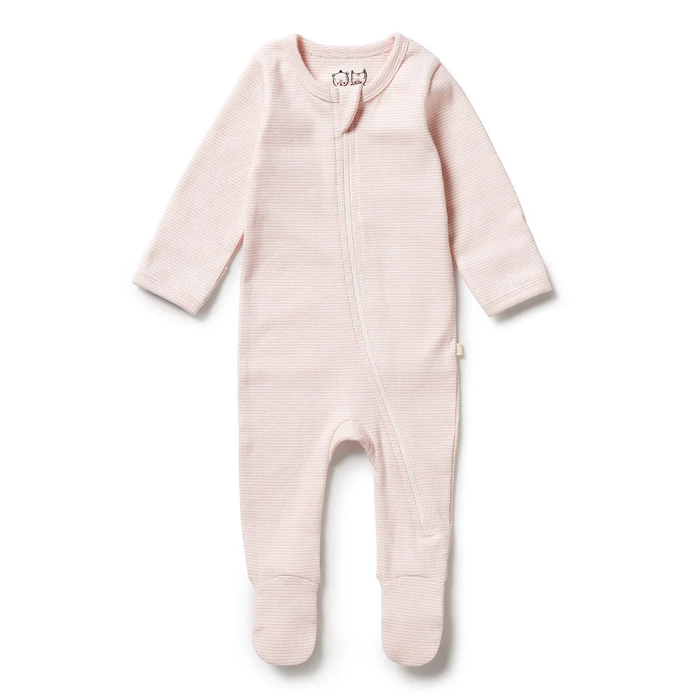 Organic Stripe Rib Zipsuit with Feet | Cantaloupe