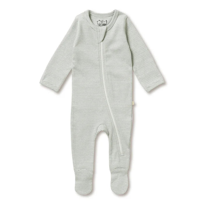 Organic Stripe Rib Zipsuit with Feet | Fern