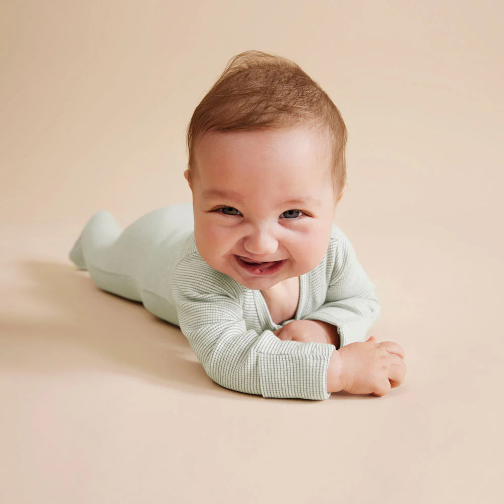 Organic Stripe Rib Zipsuit with Feet | Fern