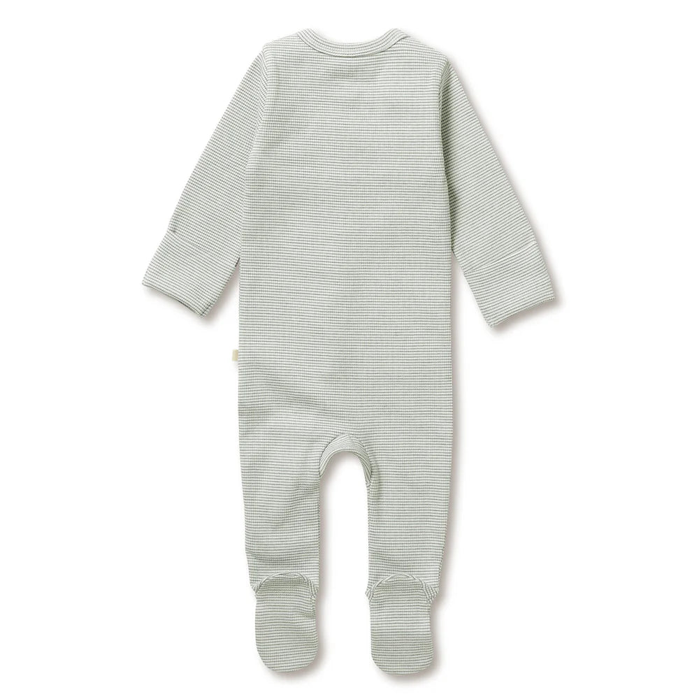 Organic Stripe Rib Zipsuit with Feet | Fern