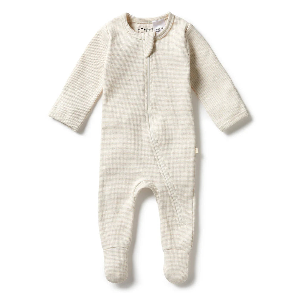 Organic Stripe Rib Zipsuit with Feet | Oatmeal