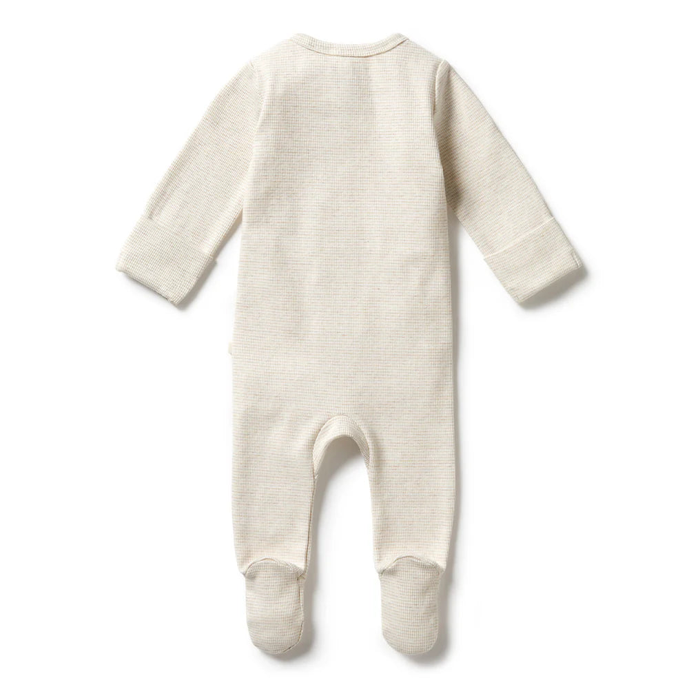 Organic Stripe Rib Zipsuit with Feet | Oatmeal