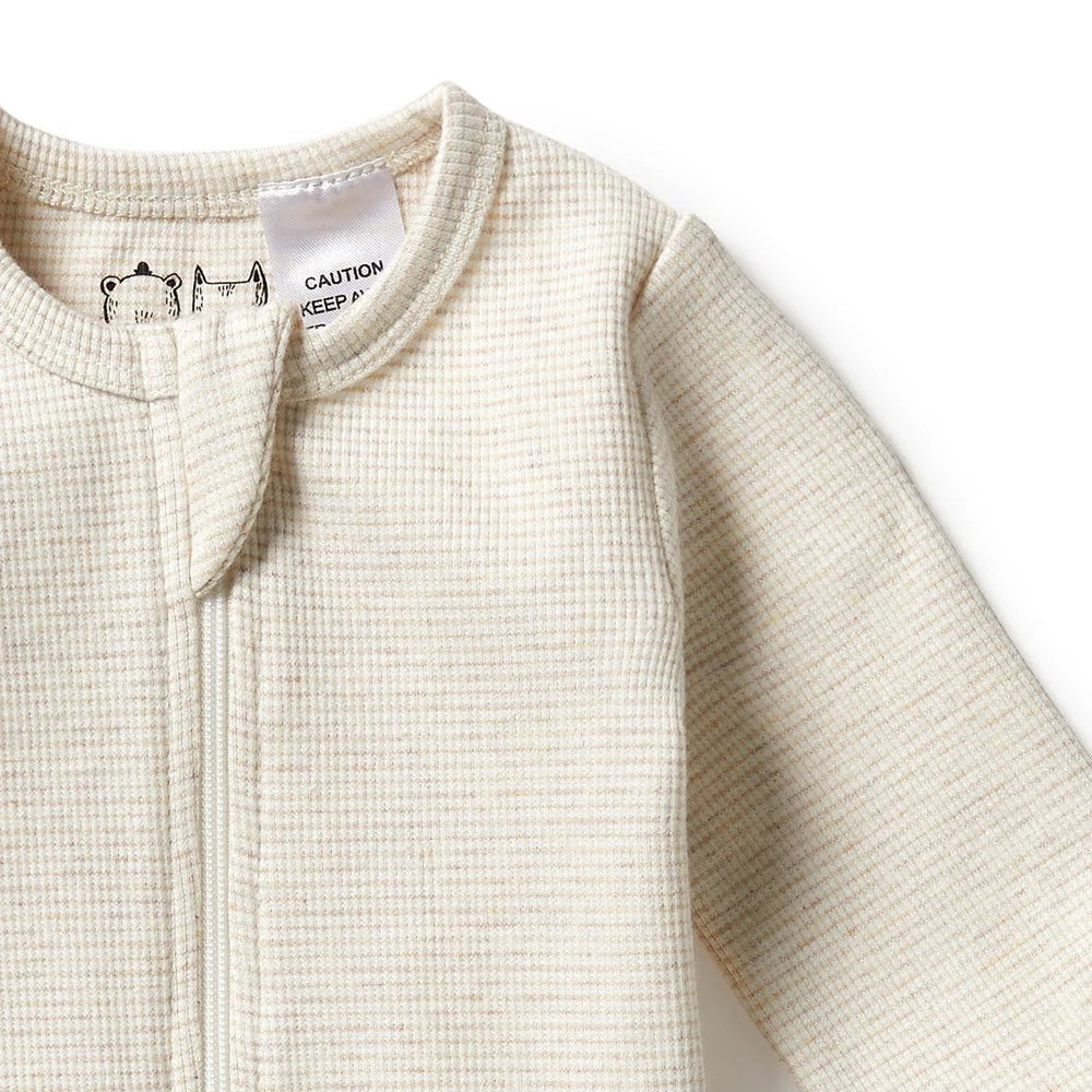 Organic Stripe Rib Zipsuit with Feet | Oatmeal