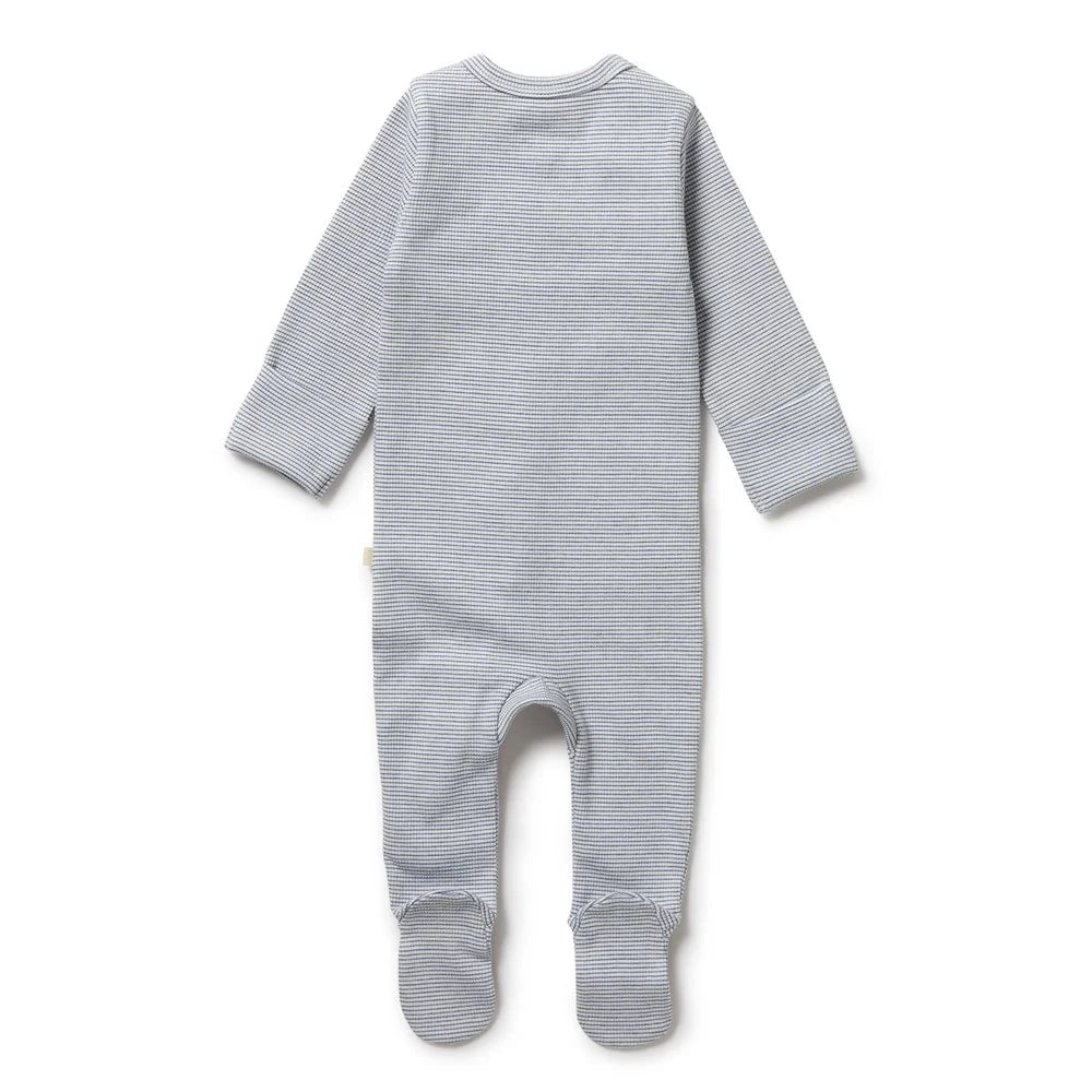 Organic Stripe Rib Zipsuit with Feet | Rain Drop
