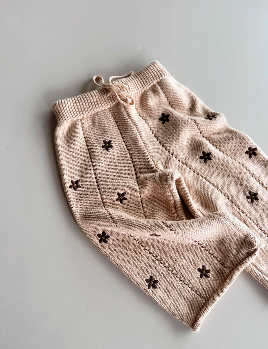Cotton Knit Culotte  | Embroidery Brown Daisy