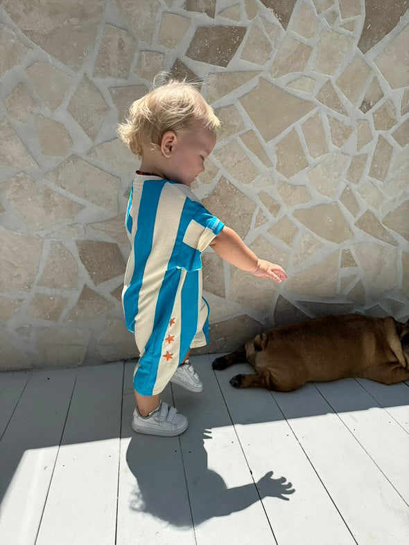 Carnival Stripe Romper | Starfish Embroidery