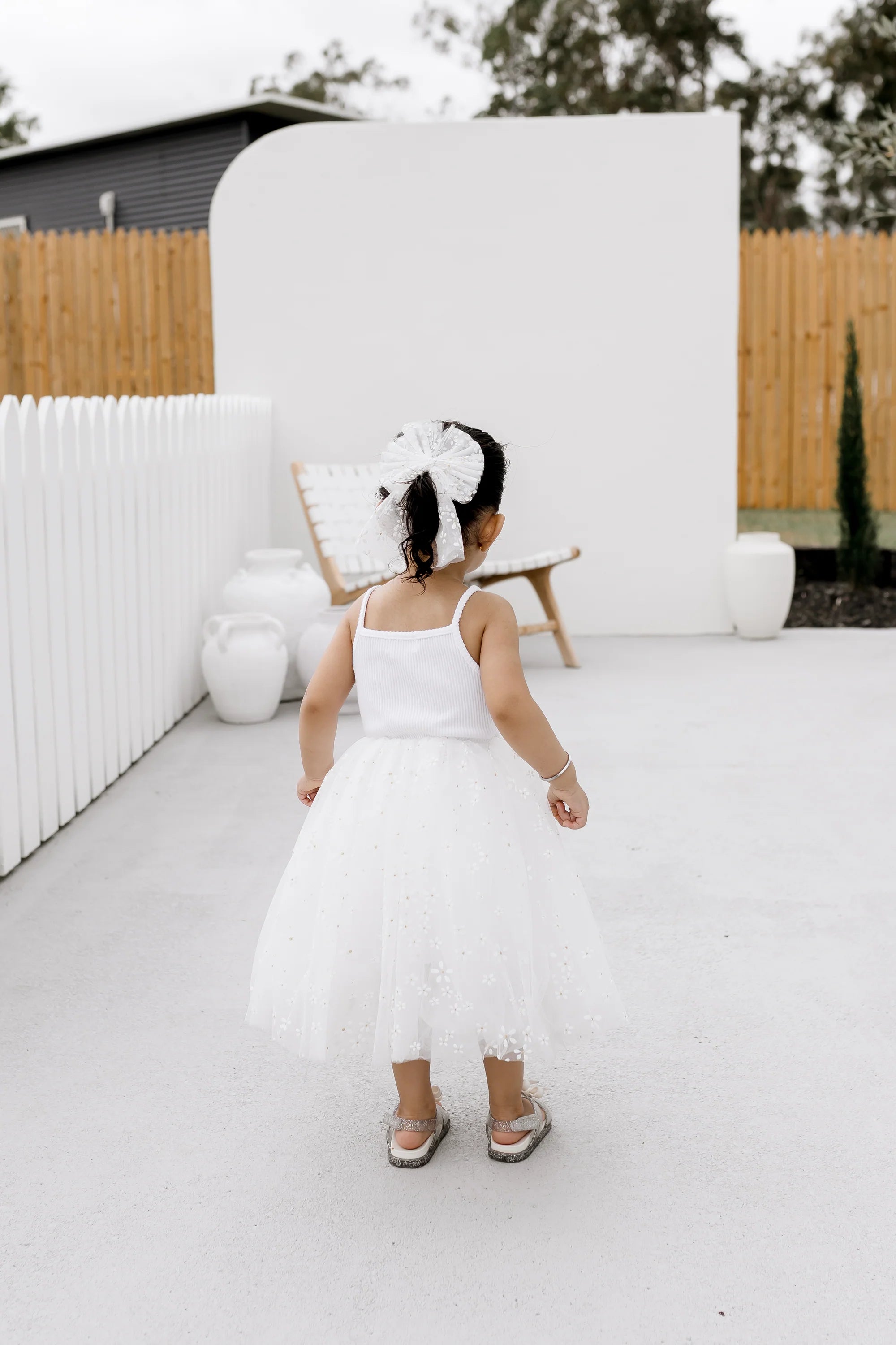 Tulle Party Dress | White with Golden Daisies