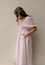 Puff Sleeve Womens Milkmaid Dress | Tomato Stripe