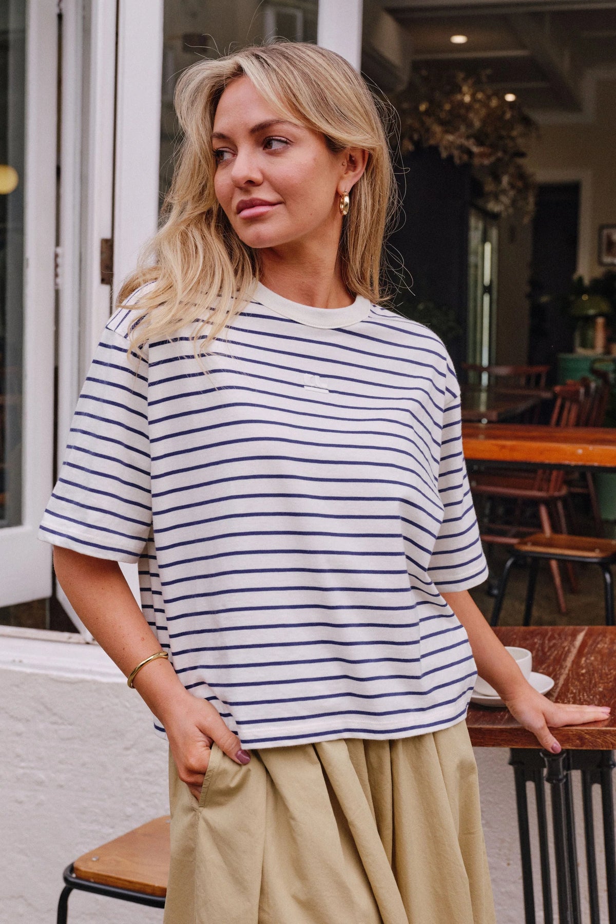 Women's Phoebe Tee | Milk/Blue Stripe