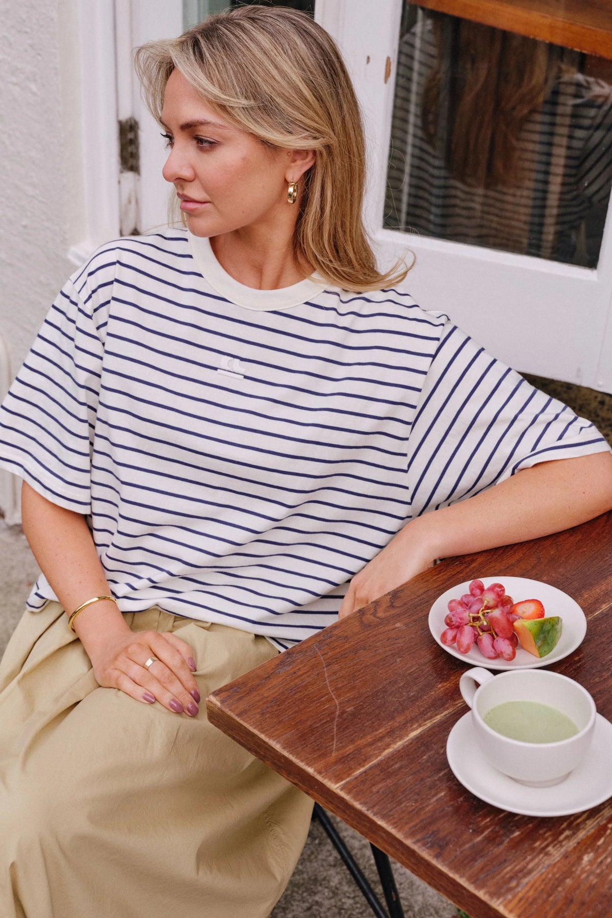 Women's Phoebe Tee | Milk/Blue Stripe
