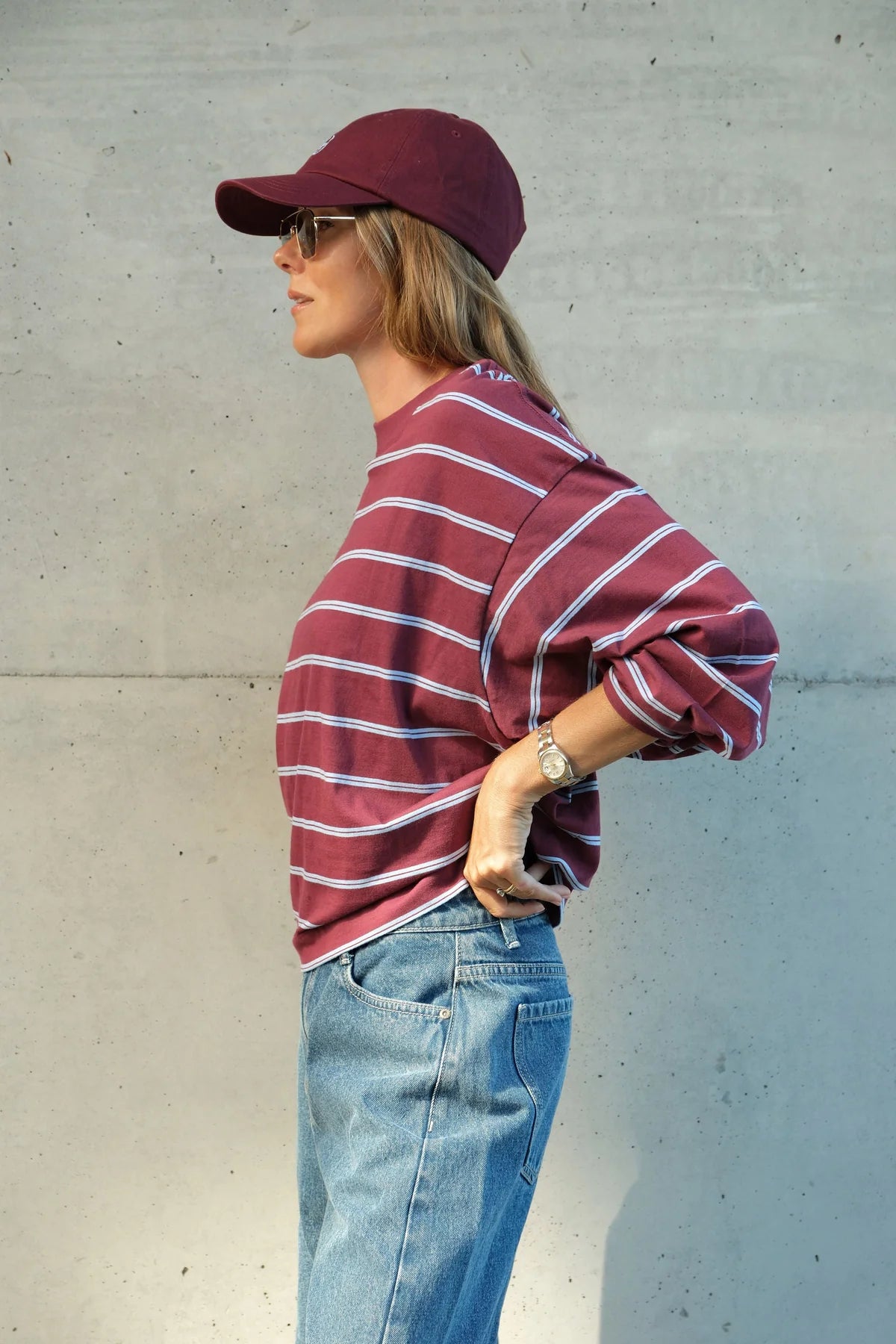 Women's Beau L/S Tee | Burgundy/Sky Blue
