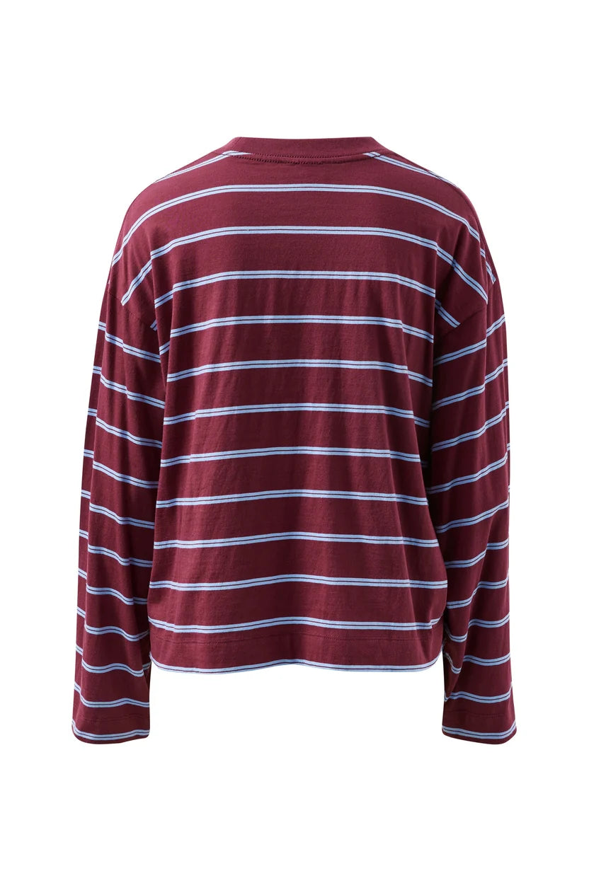 Women's Beau L/S Tee | Burgundy/Sky Blue