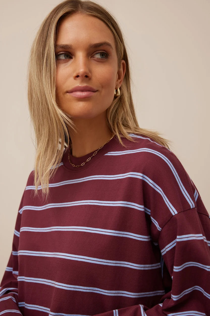 Women's Beau L/S Tee | Burgundy/Sky Blue