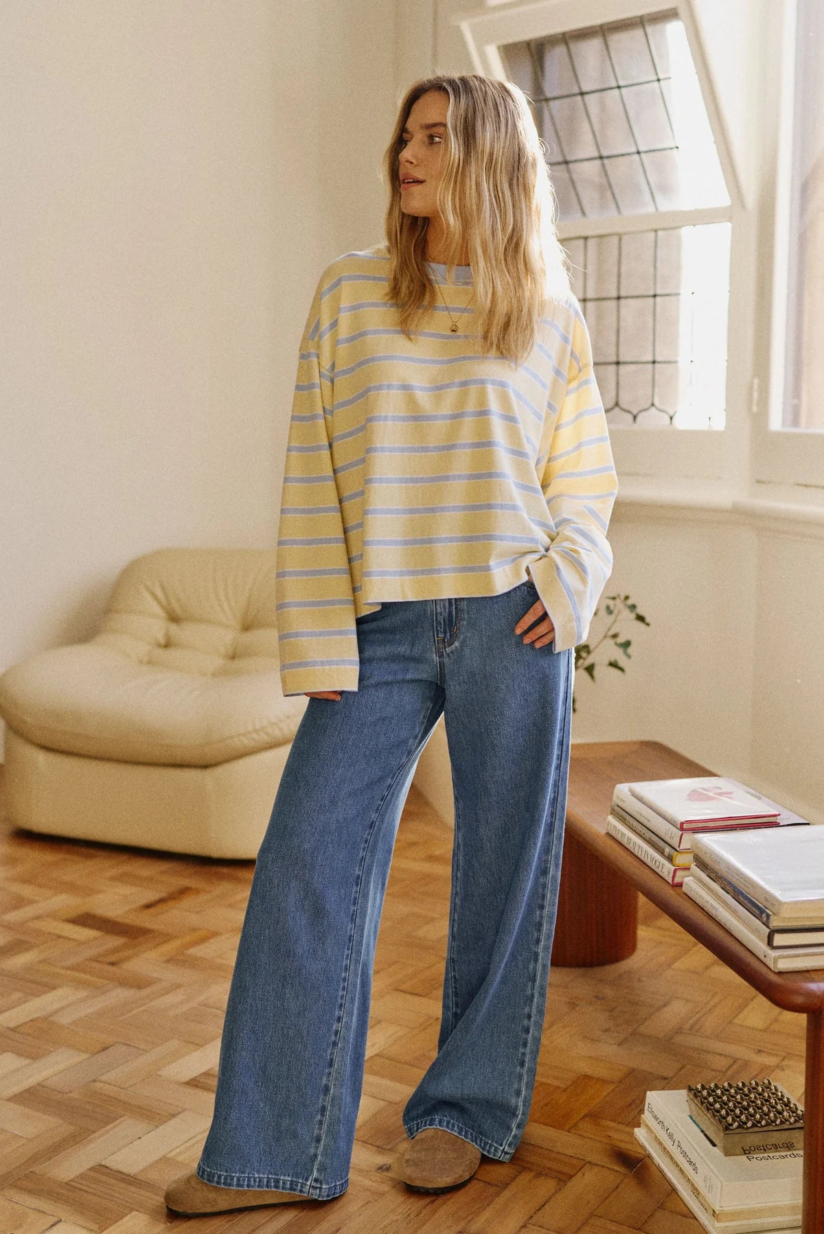 Women's Beau L/S Tee | Butter/Blue Stripe