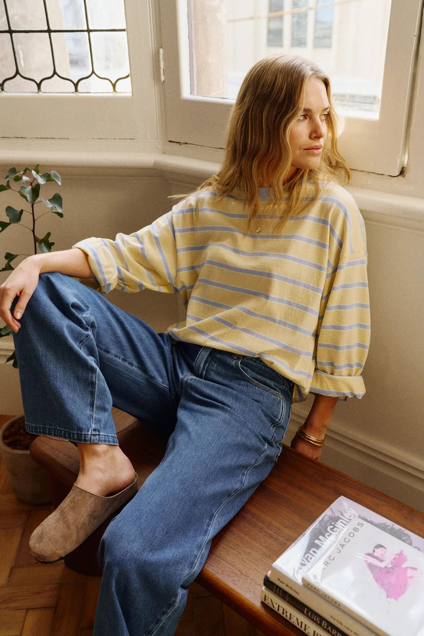 Women's Beau L/S Tee | Butter/Blue Stripe