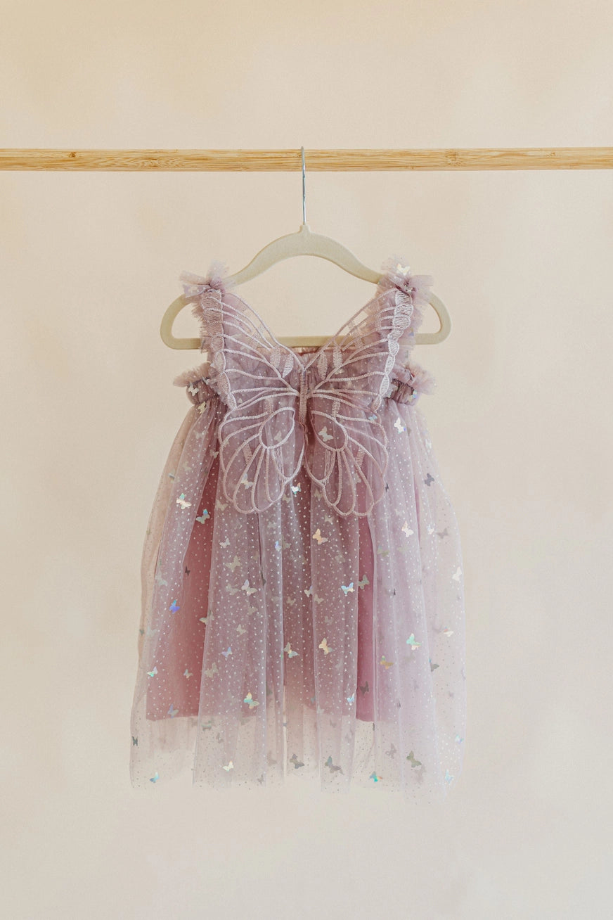 Wings Tulle Party Dress | Mauve Butterfly