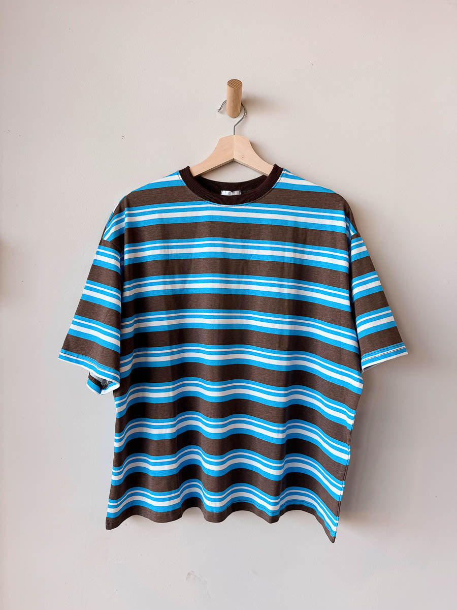 Womens SS Tee | Blue Cream Brown Stripe