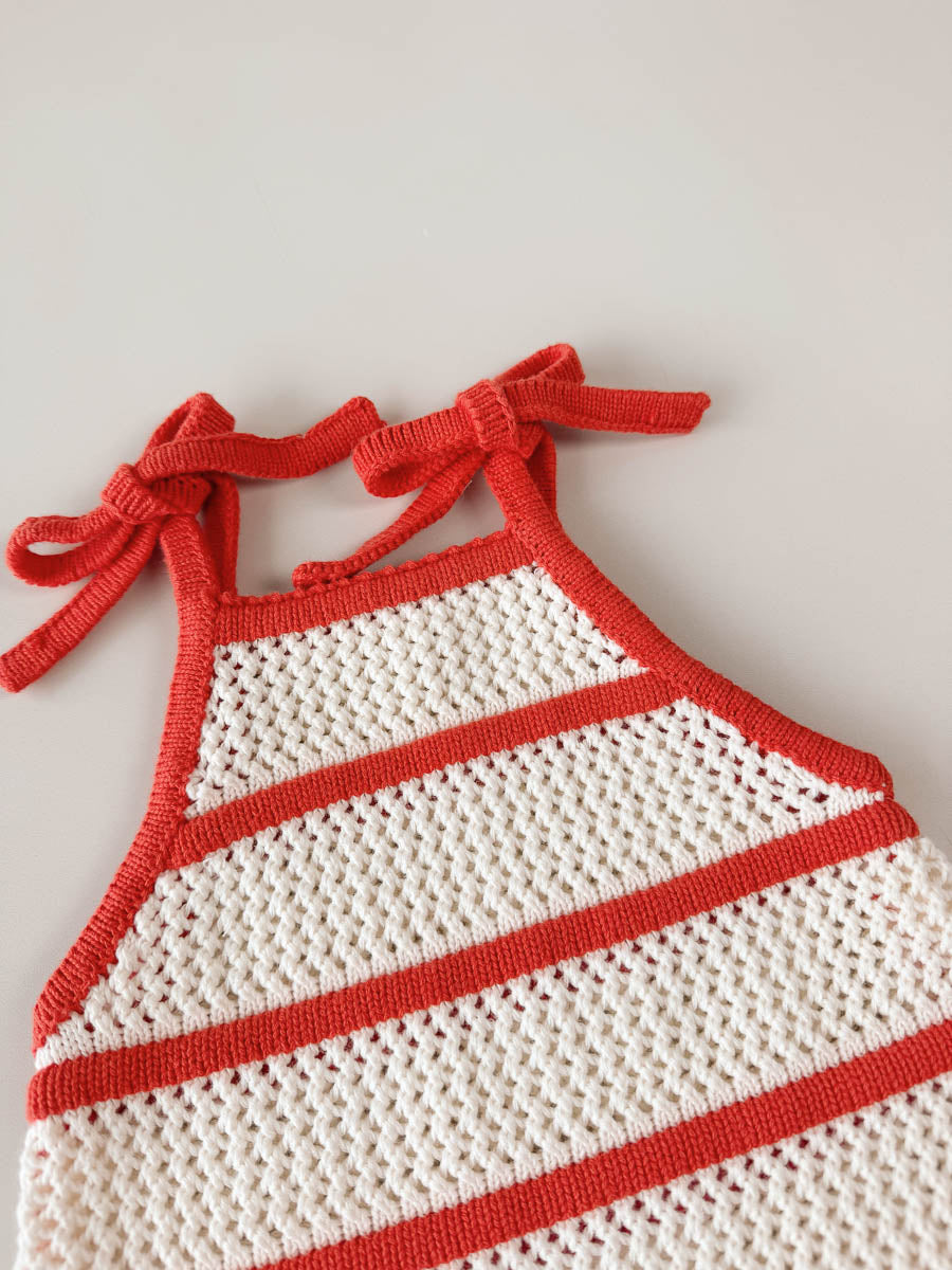 Crochet Knit Tie Romper