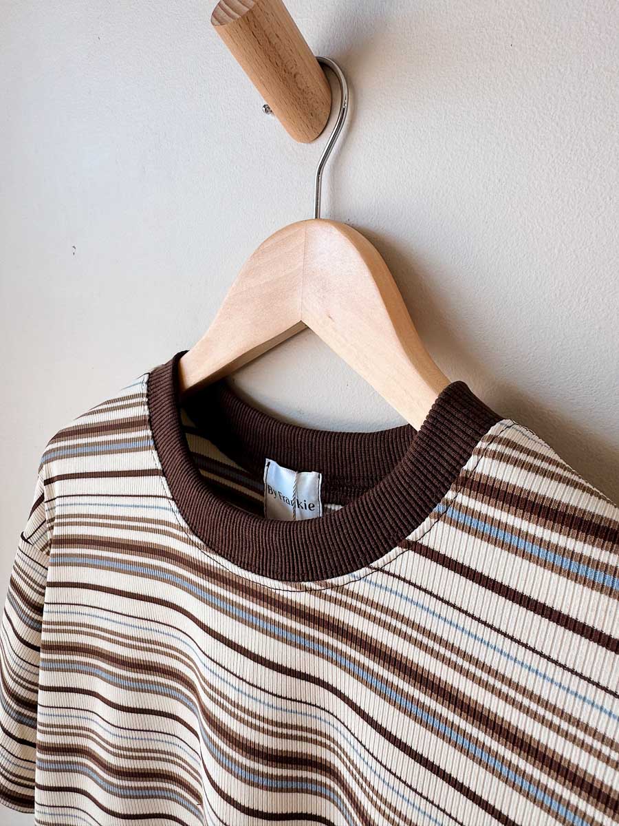 Womens SS Ribbed Tee | Beige/Brown/Blue
