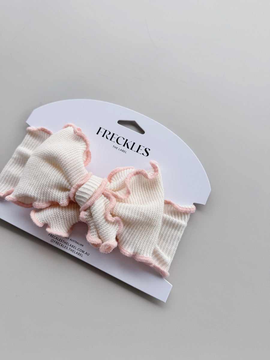 Knit Frill Baby Headband | Snow/Sweetpea