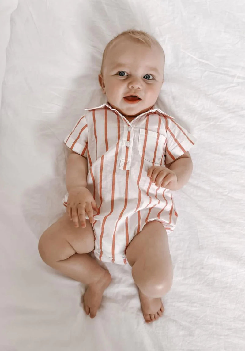 Baby Collared Bodysuit | Tomato Stripe