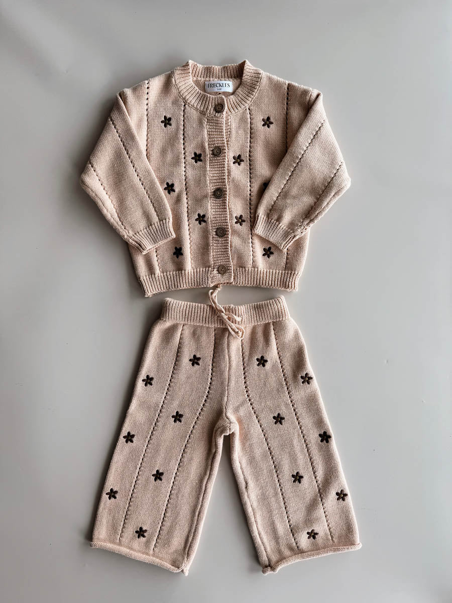 Cotton Knit SET  | Embroidery Brown Daisy