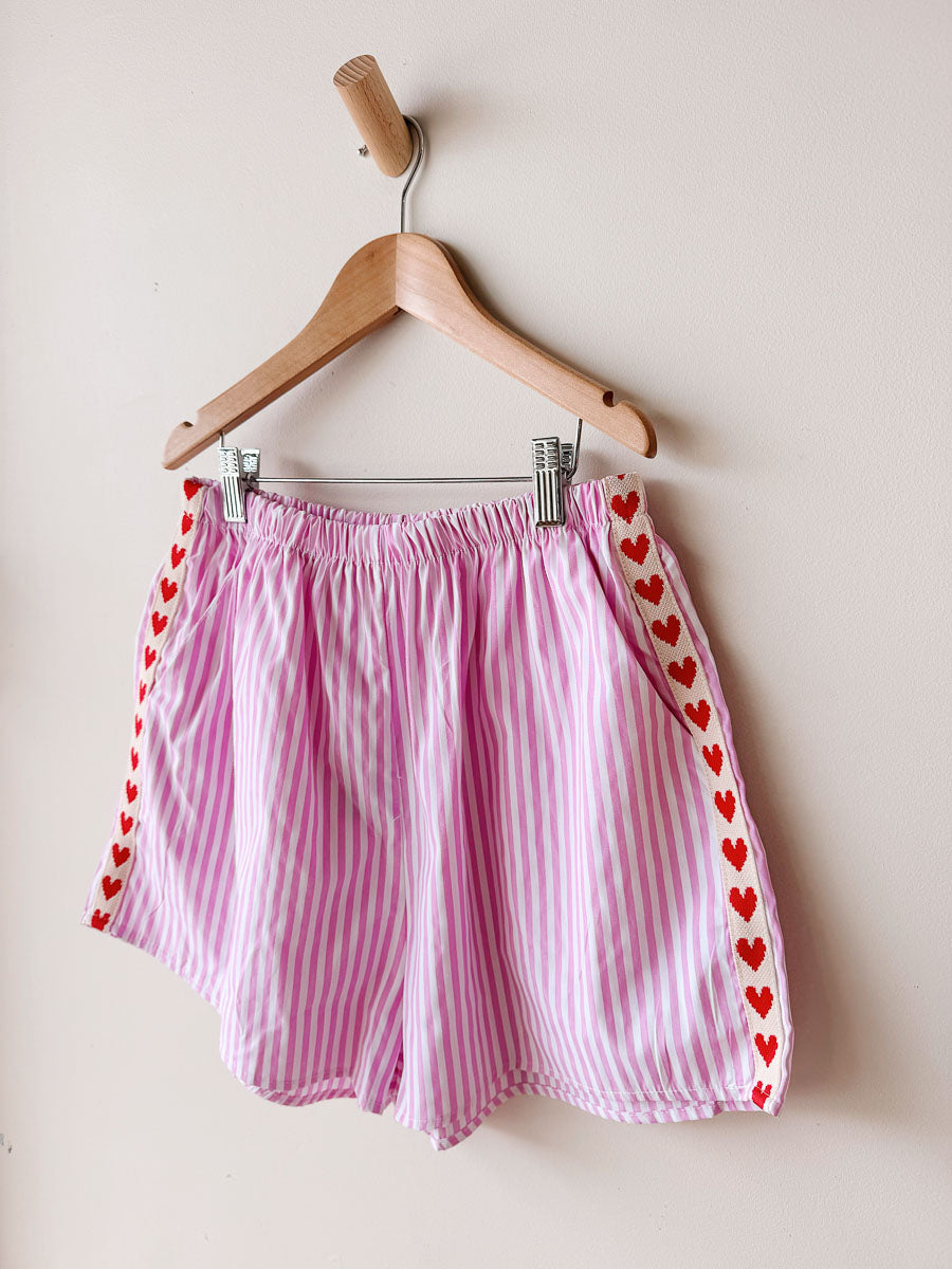 Women's Shorts | Pink & white Stripe / Red Heart Trim