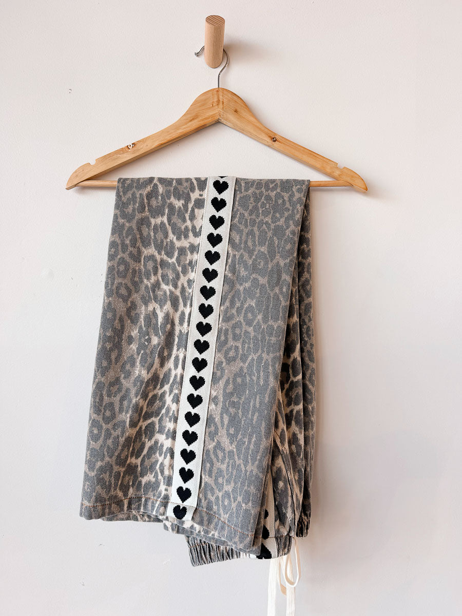 Women's Pants | Washed Leopard / Black Hearts Trim