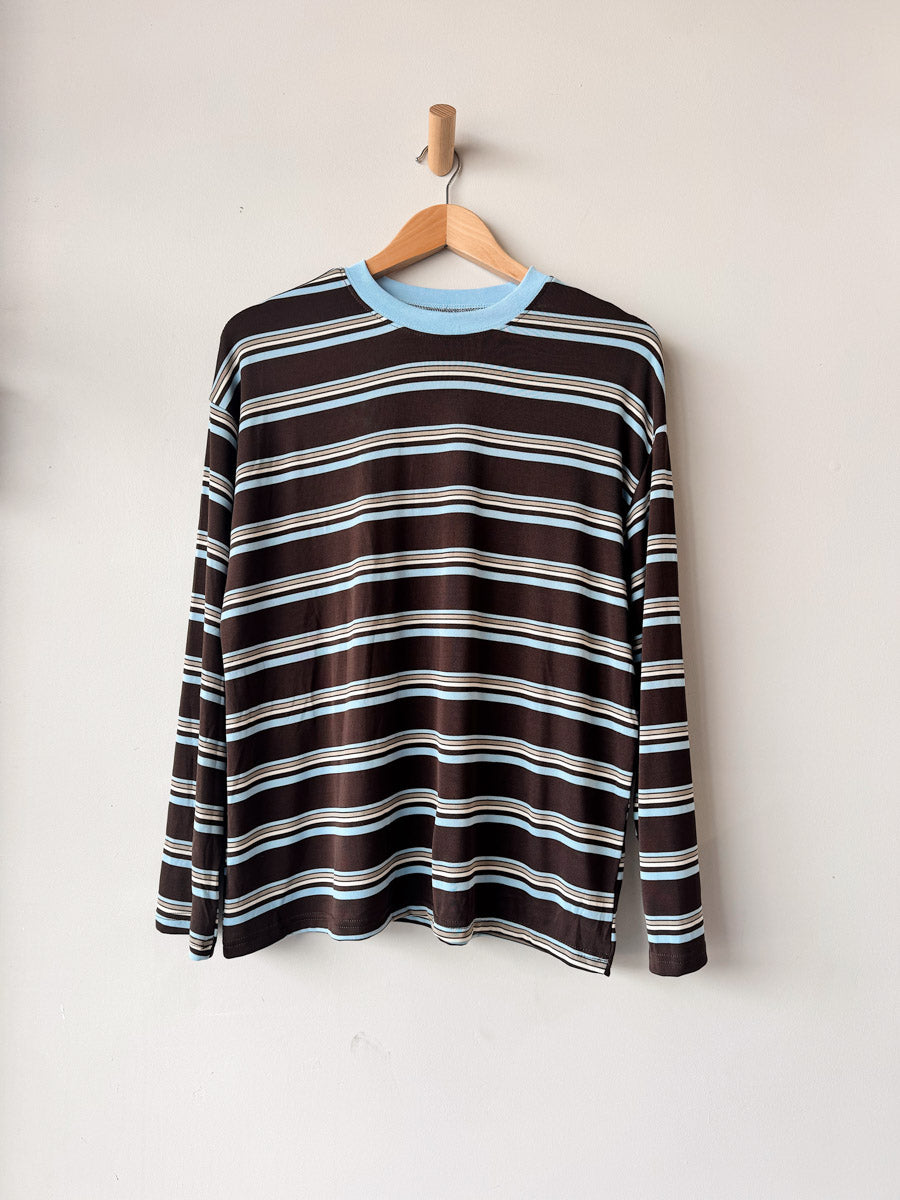 Womens LS Tee | Choc/Blue stripe