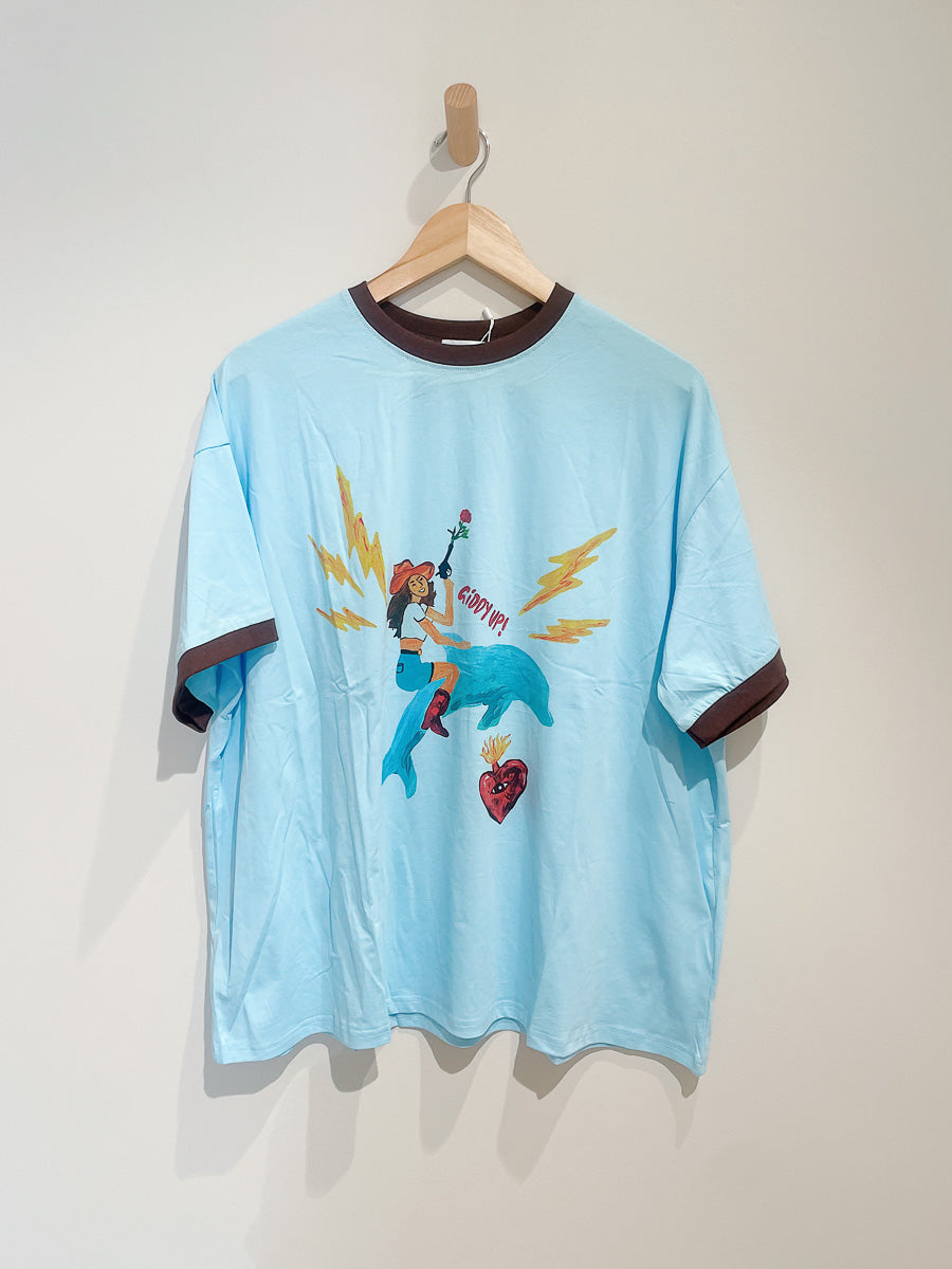 Womens SS Tee | Giddy Up Blue/Brown