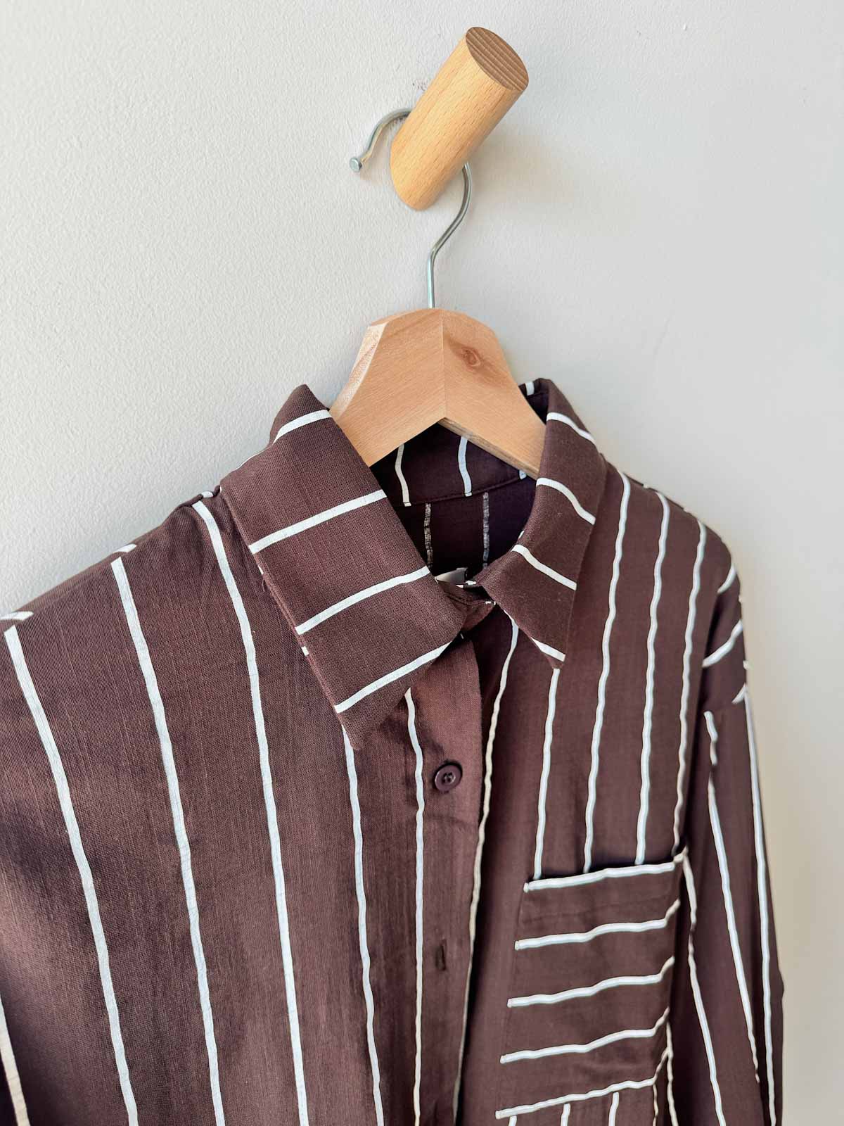 Womens LS Shirt SET | Chocolate / White Stripe